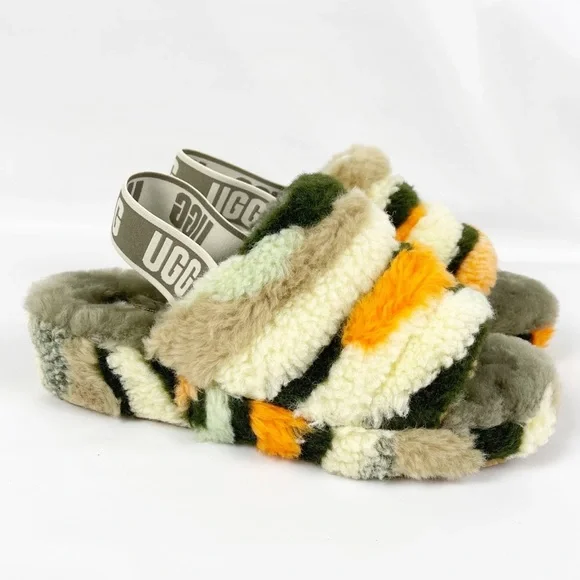 UGG Fluff Yeah Slide Cali Collage slippers in olive - Picture 2 of 12
